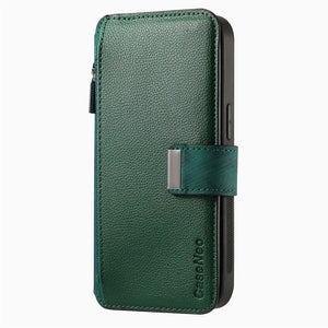 For iPhone 13 12 11 XS Max XR 8 7 6 Plus Wallet Case, Zipper Storage Design & RFID Blocking, Detachable Magnetic Flip Folio Cover