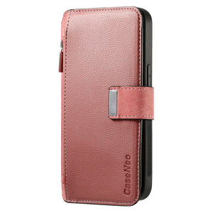 For iPhone 13 12 11 XS Max XR 8 7 6 Plus Wallet Case, Zipper Storage Design & RFID Blocking, Detachable Magnetic Flip Folio Cover