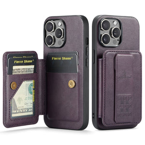 For iPhone 15 14 13 12 11 Pro Max Wallet Case with Card Holder, Study Kickstand & RFID Blocking, Durable Leather Phone Cover