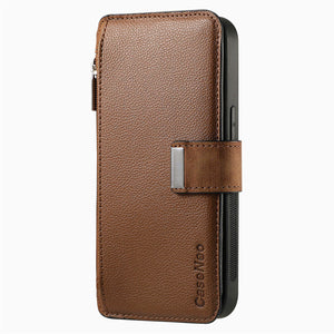 For iPhone 13 12 11 XS Max XR 8 7 6 Plus Wallet Case, Zipper Storage Design & RFID Blocking, Detachable Magnetic Flip Folio Cover