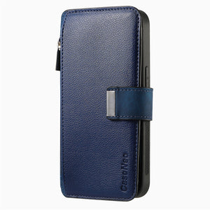 For iPhone 15 14 Pro Max Wallet Case, Zipper Storage Design & RFID Blocking, Detachable Magnetic Flip Folio Cover