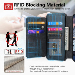 For iPhone 15 14 Pro Max Wallet Case, Zipper Storage Design & RFID Blocking, Detachable Magnetic Flip Folio Cover