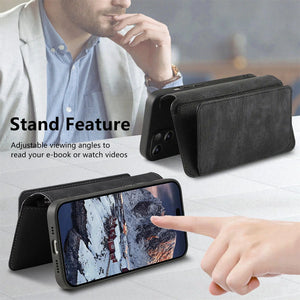 For iPhone 15 14 Pro Max Wallet Case, Zipper Storage Design & RFID Blocking, Detachable Magnetic Flip Folio Cover