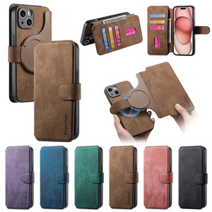 For iPhone 15 14 Pro Max Plus Wallet Case, Magnetic Lock & RFID Blocking, Detachable Magnetic Flip Folio Cover