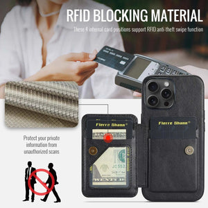 For iPhone 15 14 13 12 11 Pro Max Wallet Case with Card Holder, Study Kickstand & RFID Blocking, Durable Leather Phone Cover