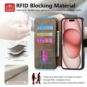 For iPhone 15 14 Pro Max Plus Wallet Case, Magnetic Lock & RFID Blocking, Detachable Magnetic Flip Folio Cover