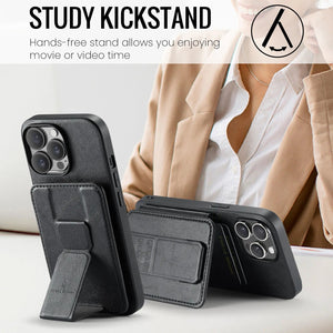 For iPhone 15 14 13 12 11 Pro Max Wallet Case with Card Holder, Study Kickstand & RFID Blocking, Durable Leather Phone Cover