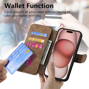 For iPhone 15 14 Pro Max Plus Wallet Case, Magnetic Lock & RFID Blocking, Detachable Magnetic Flip Folio Cover