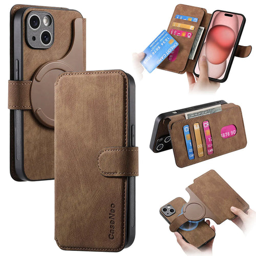 For iPhone 15 14 Pro Max Plus Wallet Case, Magnetic Lock & RFID Blocking, Detachable Magnetic Flip Folio Cover