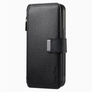 For iPhone 13 12 11 XS Max XR 8 7 6 Plus Wallet Case, Zipper Storage Design & RFID Blocking, Detachable Magnetic Flip Folio Cover