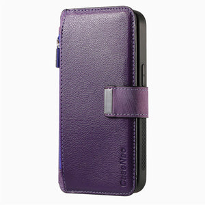 For iPhone 15 14 Pro Max Wallet Case, Zipper Storage Design & RFID Blocking, Detachable Magnetic Flip Folio Cover