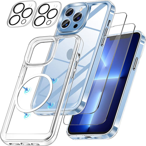 【5 in 1】 Case for iPhone 14 Pro Max with MagSafe, Built-in with 9H Tempered Glass Screen Protector & Camera Lens Protector