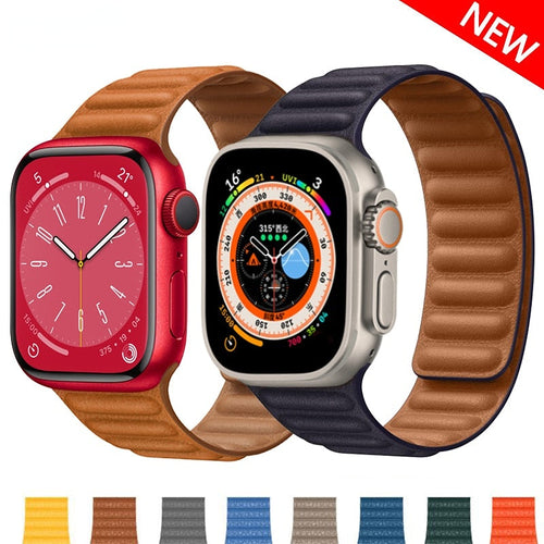 Leather Link For Apple Watch Band Original Magnetic Loop Bracelet iWatch Series 8 Ultra 3 SE 6 7 Strap