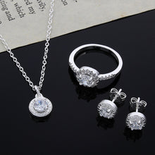 Load image into Gallery viewer, 925 Sterling Silver Cute Solid Christmas Gift Noble Fashion Elegant Women Shiny Crystal CZ Necklace Earring Ring Jewelry Set