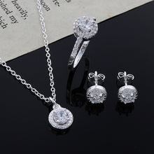 Load image into Gallery viewer, 925 Sterling Silver Cute Solid Christmas Gift Noble Fashion Elegant Women Shiny Crystal CZ Necklace Earring Ring Jewelry Set