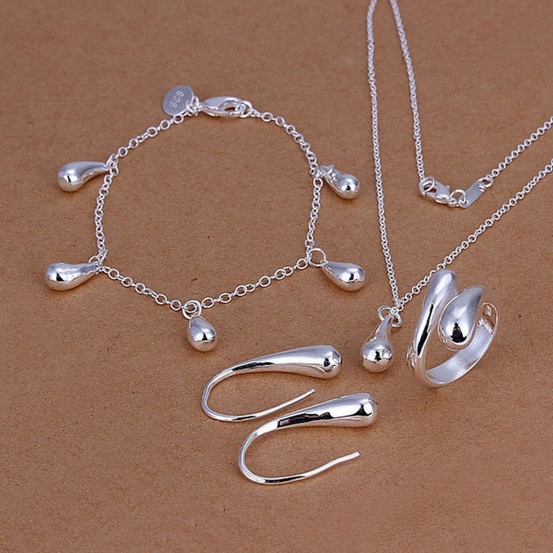 925 Stamped Silver Wedding Women High-quality Classic Drop Bracelets Earrings Necklace Rings Fashion Jewelry Sets S223