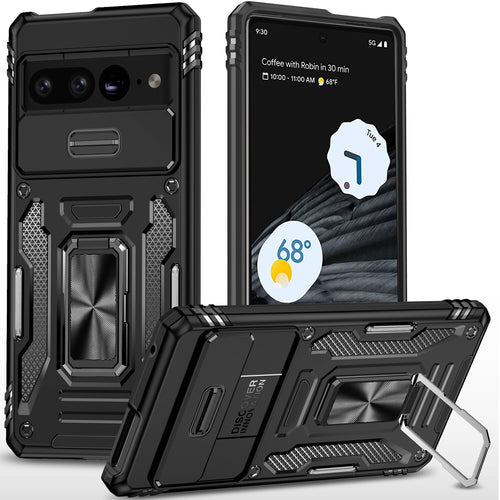 Case for Google Pixel 7 Pro Case with Slide Camera Cover, 360° Magnetic Ring Kickstand Upgraded Military Grade Shockproof Case