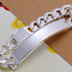 Charm 925 Stamped Silver Design Noble Pretty 10MM Mens Chain Jewelry Fashion Geometric Bracelet