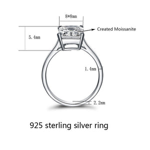 Classic 100% 925 Sterling Silver Square Created Moissanite Women's Diamond Rings Engagement Wedding Luxury Jewelry Wholesale