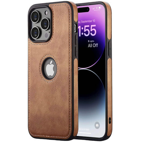 For iPhone 14 Pro Max 14 Plus 2022 5G Case Slim PU Leather Logo Hole Soft Silicone Shockproof Back Cover for iPhone 14 Pro(6.1)