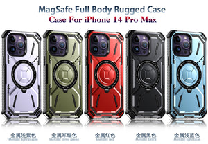 for Apple iPhone 14 13 12 11 Pro Max Case Metal Kickstand Magnetic Case with MagSafe, Heavy Duty Bumper Shockproof Phone Case