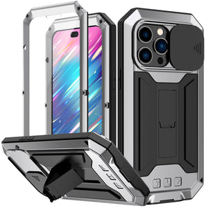 for iPhone 14 13 Pro Max Mini Case Military Grade Full-Body Rugged Built-in Kickstand Slide Camera Protective Cover Shell