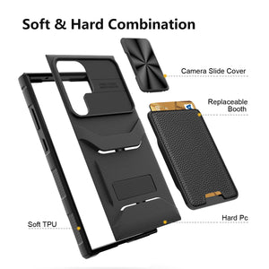 for Samsung Galaxy S23 Ultra Wallet Case with Card Holder &amp; Slide Camera Cover Full-Body Rugged Shockproof Protective Cover