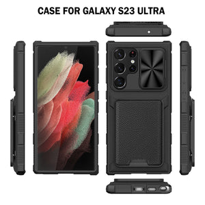 for Samsung Galaxy S23 Ultra Wallet Case with Card Holder &amp; Slide Camera Cover Full-Body Rugged Shockproof Protective Cover