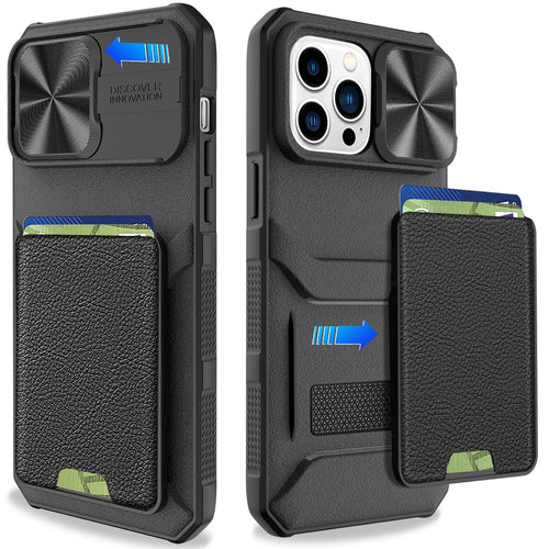 for Apple iPhone 14 Pro Max 14 Wallet Case with Card Holder & Slide Camera Cover Full-Body Rugged Shockproof Protective Cover